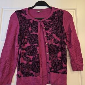 Women's Pink and Black Lace Cardigan Sweater